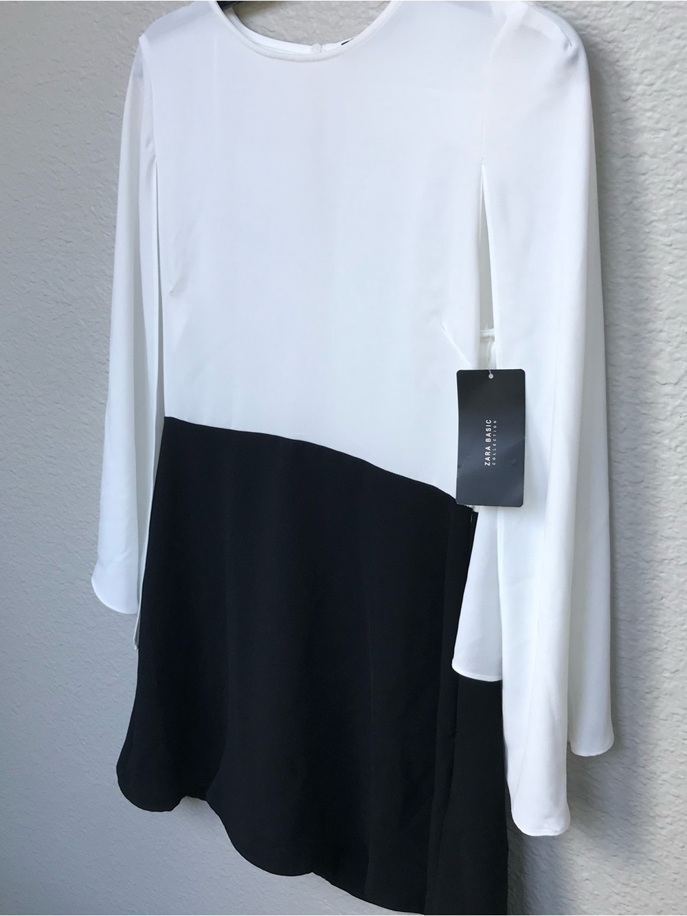 Zara White and Black Colorblock Long Sleeve Dress
